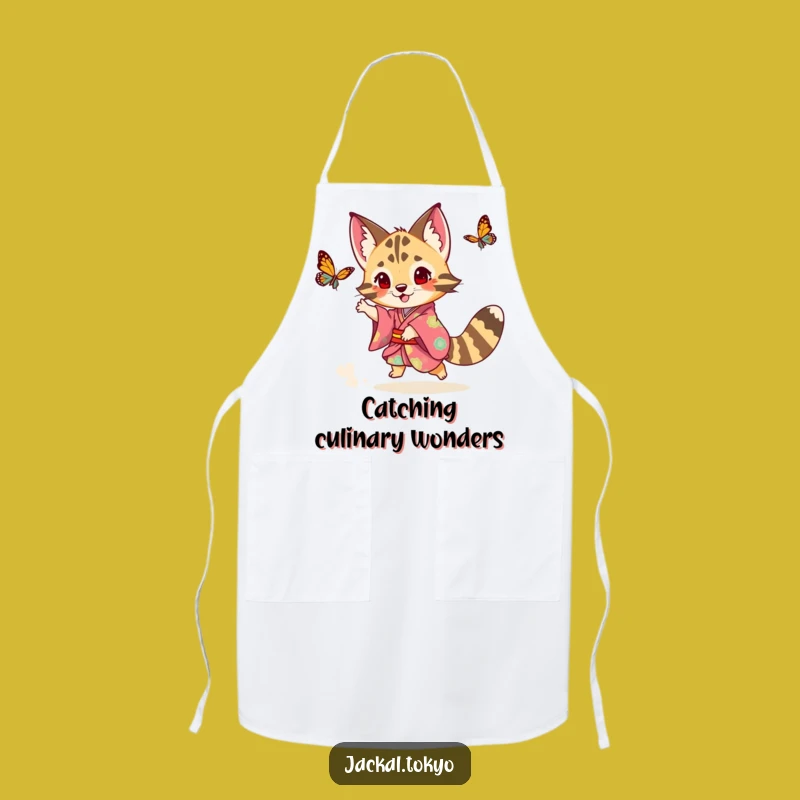 Funny Jackal Kimono Apron: Playful Chef’s Chase, Whimsical Cooking Gift