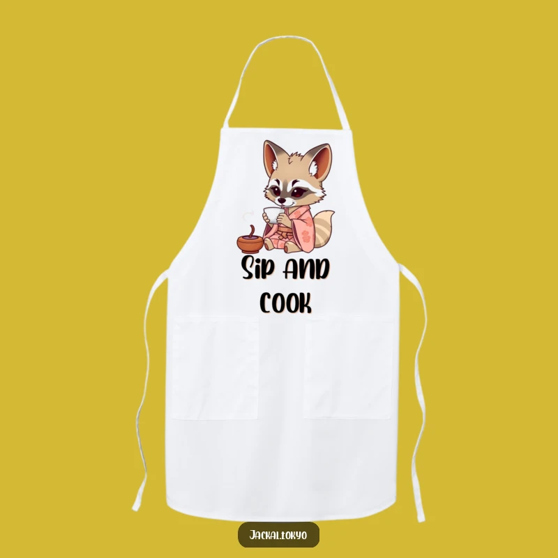 Funny Jackal Tea Apron: Patterned Kimono Style, Perfect Humorous Cooking Gift