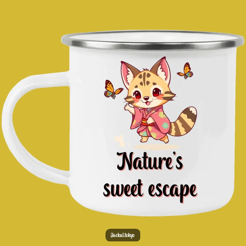 Funny Jackal Kimono Camping Mug: Playful Chase Drinkware, Whimsical Gift