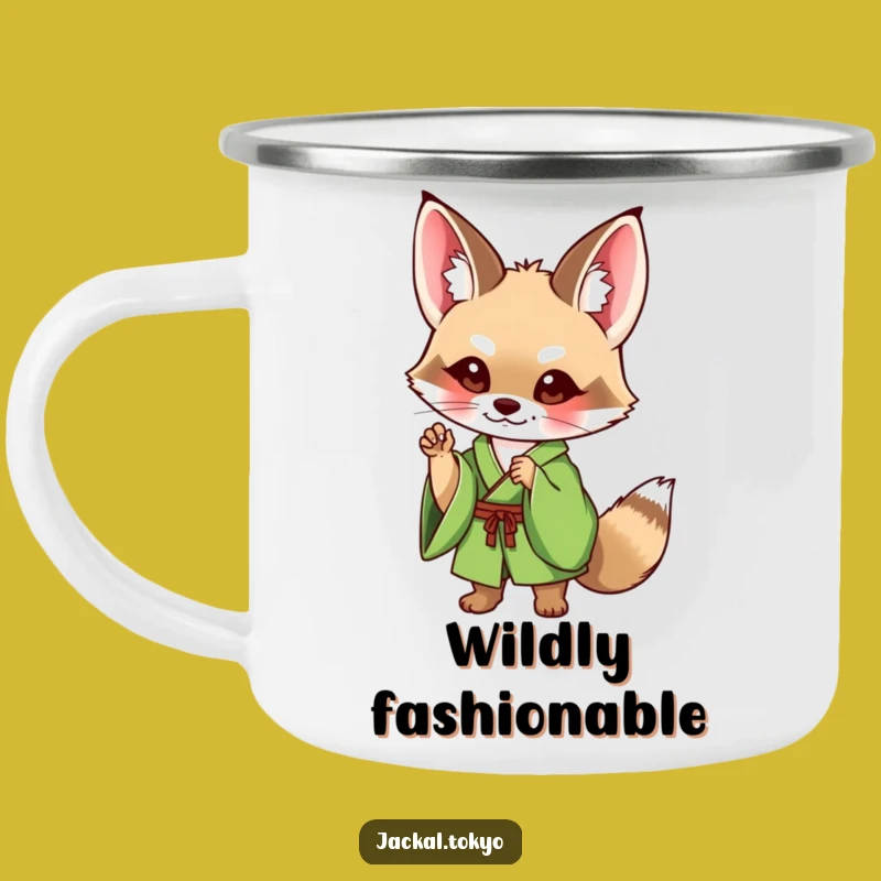 Funny Jackal Kimono Camping Mug: Cute Pose Enamel Cup, Perfect Humorous Gift