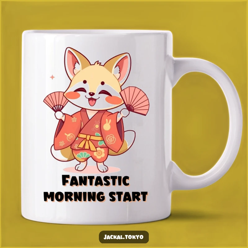 Funny Kawaii Jackal Fan Dance Mug: Joyful & Hilarious Japanese Inspired Gift