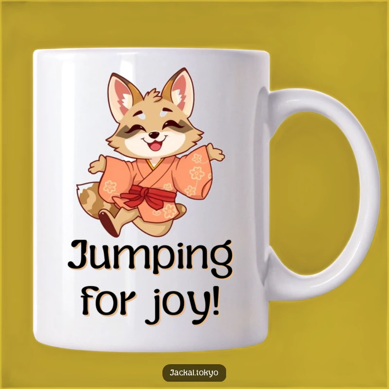 Funny Jackal Leaping Kimono Mug - Joyful Animal Action Gift