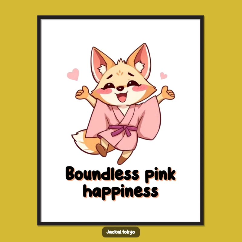 Funny Jackal Kimono Digital Art Print: Happy Leap Artwork, Instant Gift