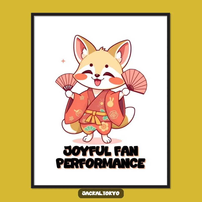 Funny Kawaii Jackal Fan Dance Digital Art Print: Instant Cultural Joy