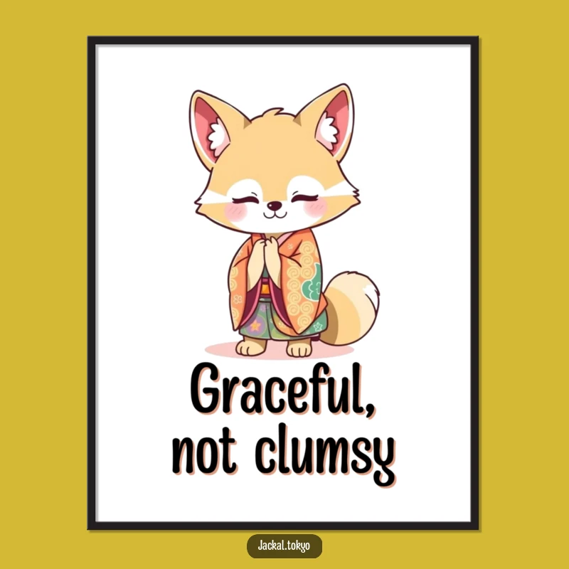 Funny Kawaii Jackal Kimono Digital Print: Graceful Art, Instant Funny Gift Download