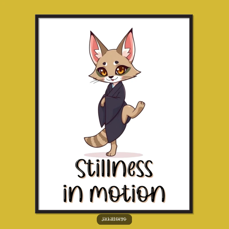Funny Jackal Kimono Digital Art Print: Graceful Balance Artwork, Instant Gift