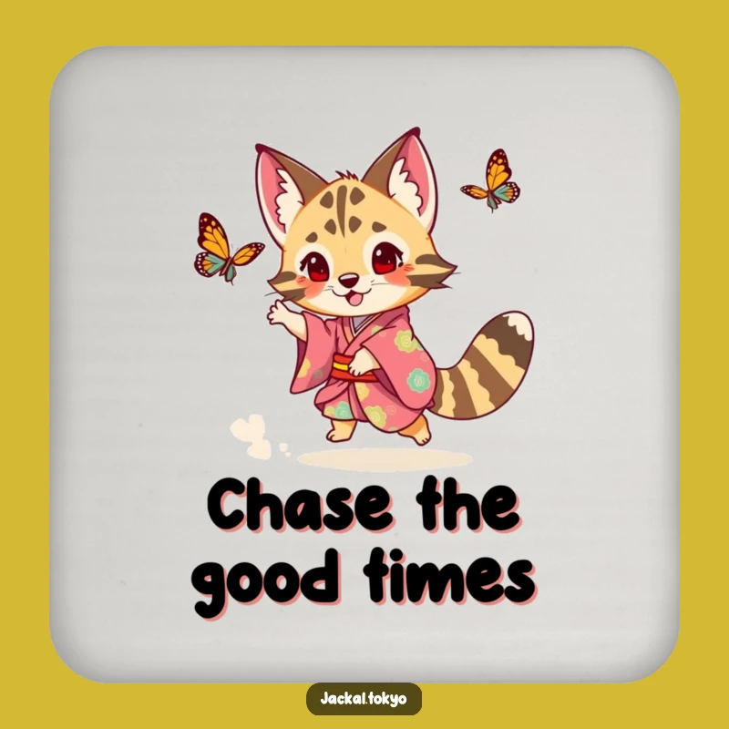 Funny Jackal Kimono Coasters (Set of 4): Playful Chase, Whimsical Gift