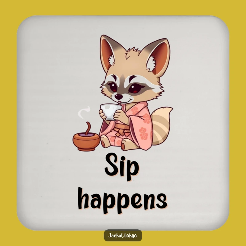 Funny Jackal Tea Coaster: Patterned Kimono Decor, Perfect Humorous Gift Set