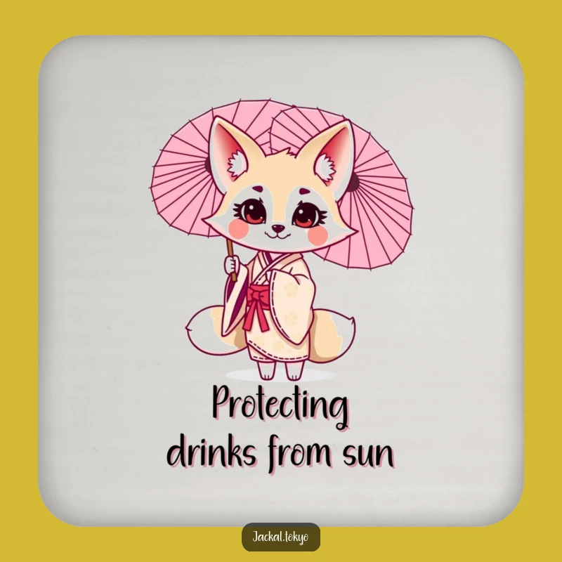 Funny Kawaii Jackal Parasol Twirl Drink Coaster: Protect Surfaces with Elegant Charm