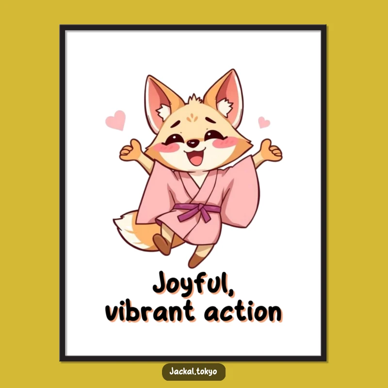 Funny Jackal Kimono Poster: Happy Leap Art Print, Joyful Wall Decor Gift