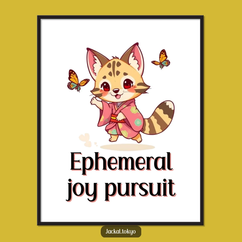 Funny Jackal Kimono Poster: Playful Chase Art, Whimsical Wall Decor Gift