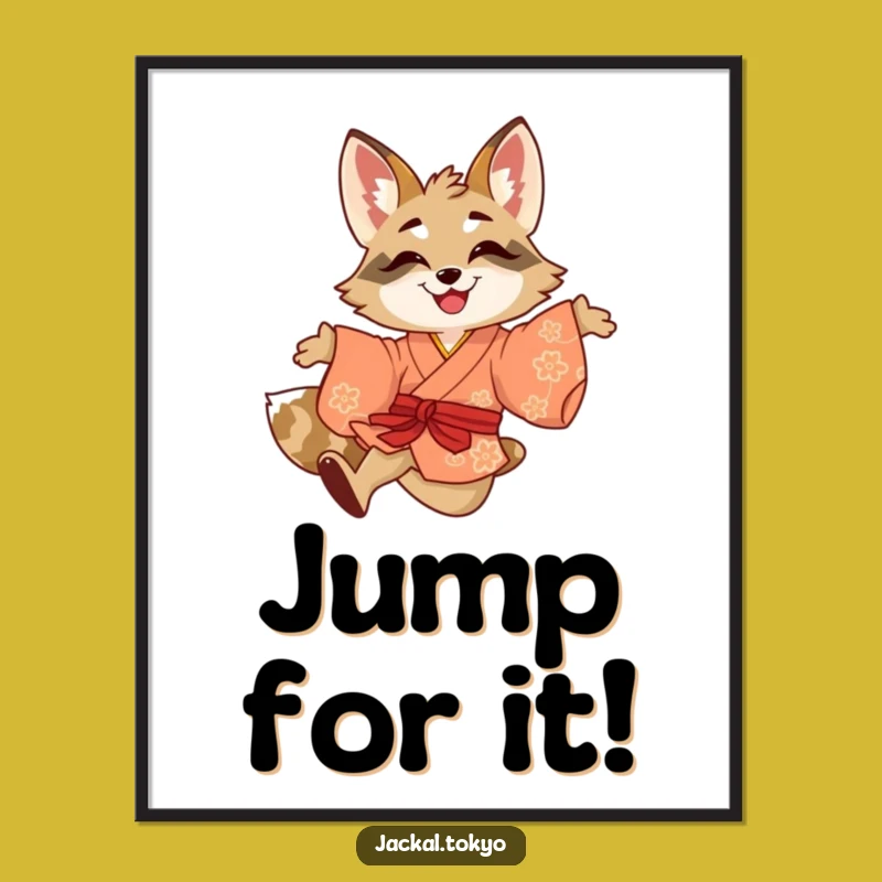Funny Jackal Leaping Kimono Poster - Energetic Animal Art Print Gift