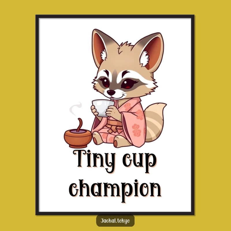 Funny Jackal Tea Poster: Patterned Kimono Art, Perfect Humorous Wall Decor Gift