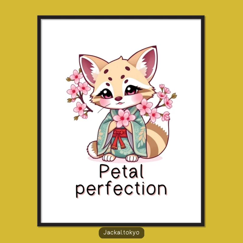 Funny Kawaii Jackal Blossom Art Poster: Delicate Beauty, Stunning Funny Gift