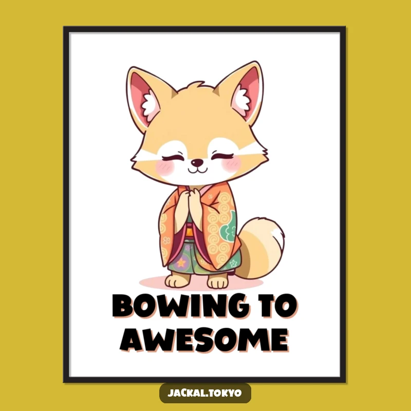 Funny Kawaii Jackal Kimono Art Poster: Graceful Bow, Chic Wall Decor, Excellent Funny Gift