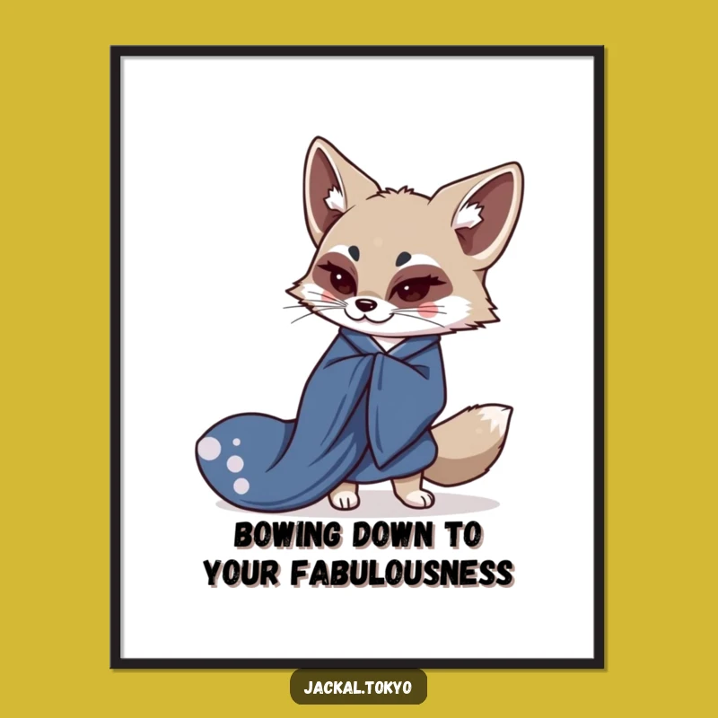 Funny Free Printable Wall Art: Kawaii Jackal Bowing Elegant Downloadable Art
