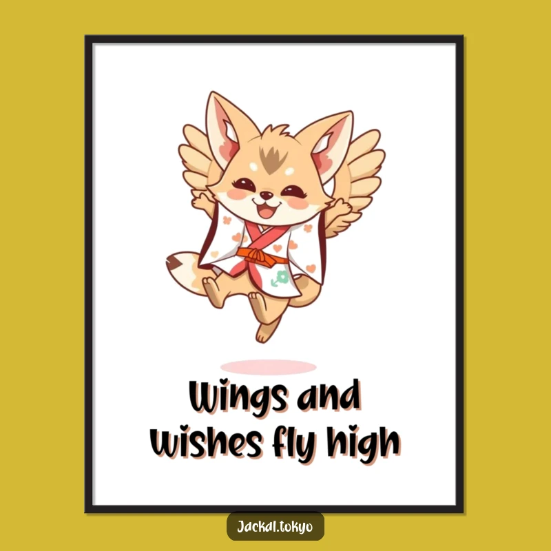 Free Printable Kawaii Jackal Leaping Art - Funny Downloadable Wall Decor