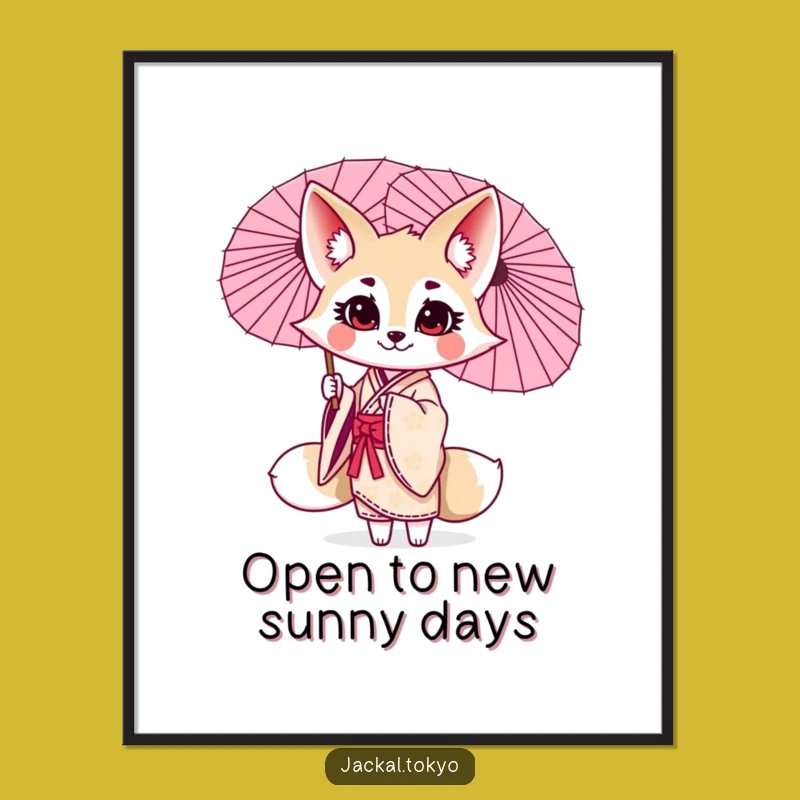 Funny Free Printable Jackal Art: Kawaii Parasol Twirl, Downloadable Wall Decor