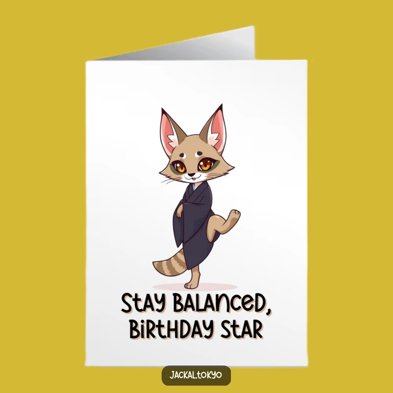 Free Printable Birthday Card: Graceful Jackal Dark Kimono Funny Downloadable Gift