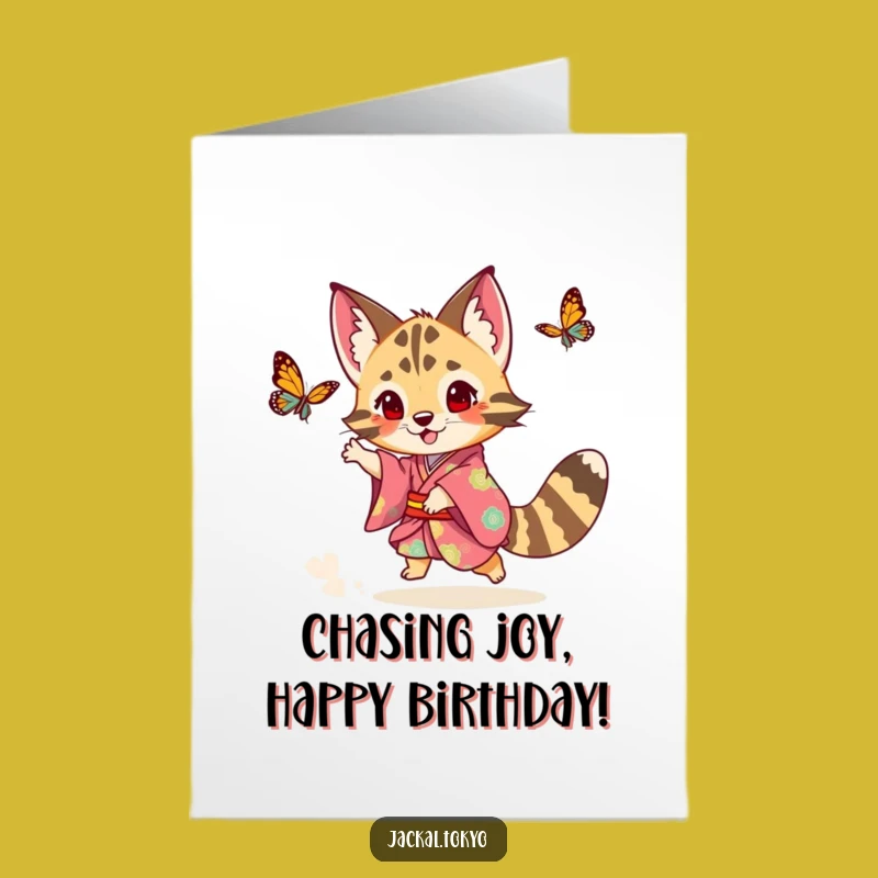 Free Printable Birthday Card: Jackal Colorful Kimono Butterfly Funny Downloadable Gift