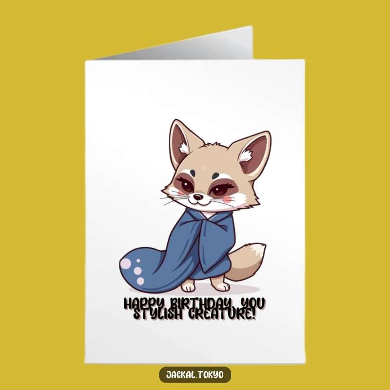 Free Printable Birthday Card: Kawaii Jackal Bowing Funny Downloadable Gift