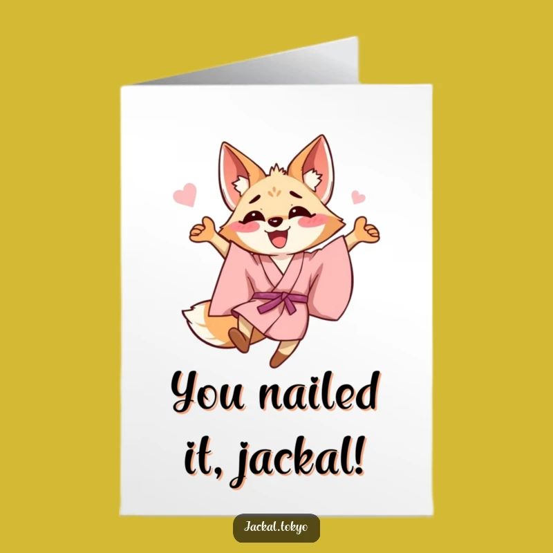 Free Printable Congrats Card: Jackal Pink Kimono Leap Funny Downloadable Gift