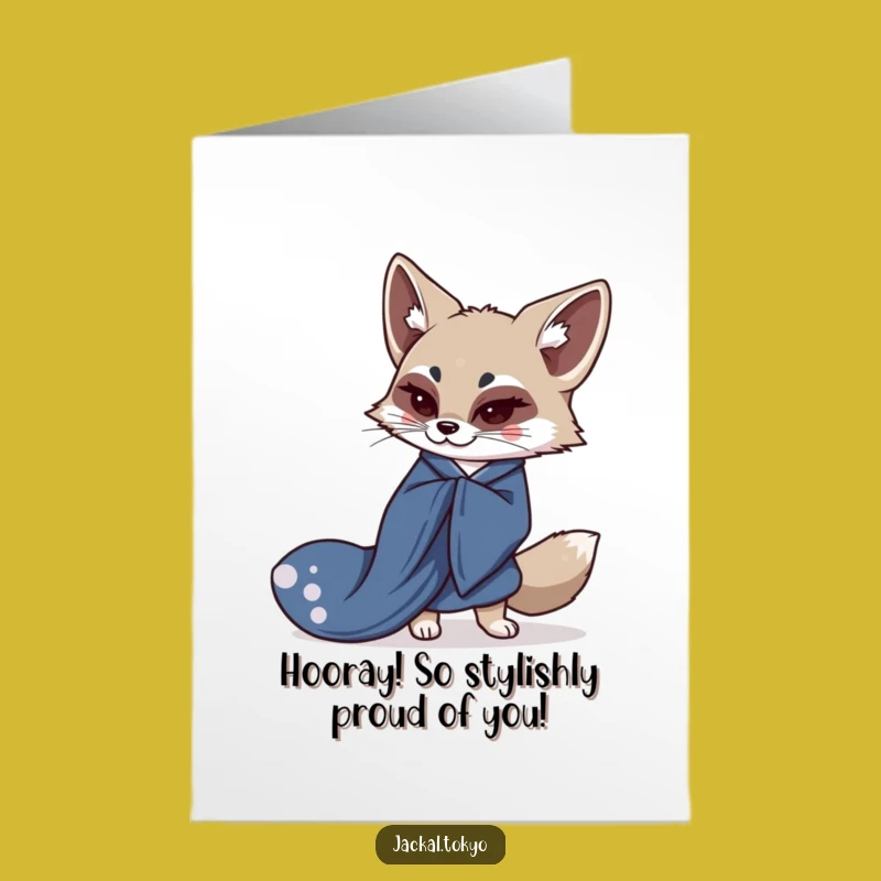 Free Printable Congrats Card: Kawaii Jackal Bowing Funny Downloadable Celebration Gift