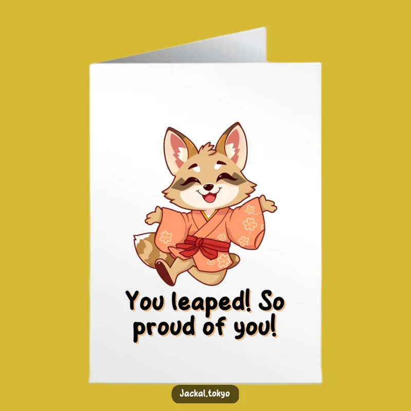 Free Printable Congrats Card: Leaping Jackal Funny Downloadable Celebration Gift