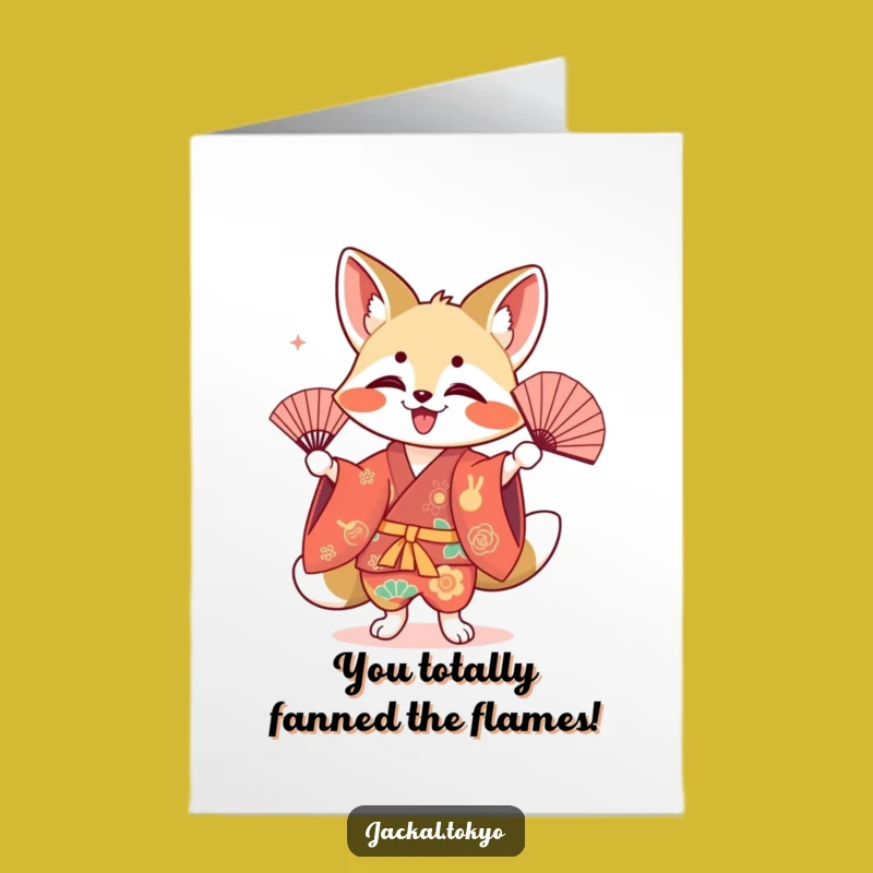 Free Printable Congratulations Card: Kawaii Jackal Fan Dance, Funny Downloadable Gift