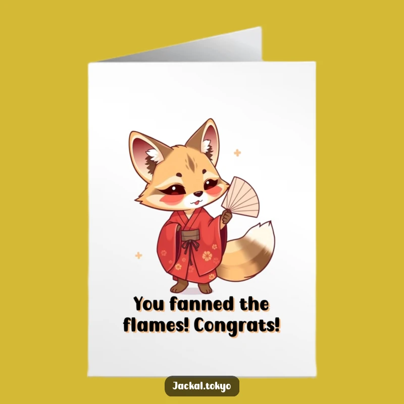Free Printable Congrats Card: Jackal with Fan Funny Downloadable Celebration Gift
