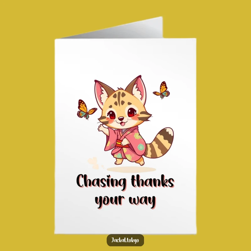 Free Printable Thank You Card: Jackal Kimono Butterfly Chase Funny Downloadable Gift