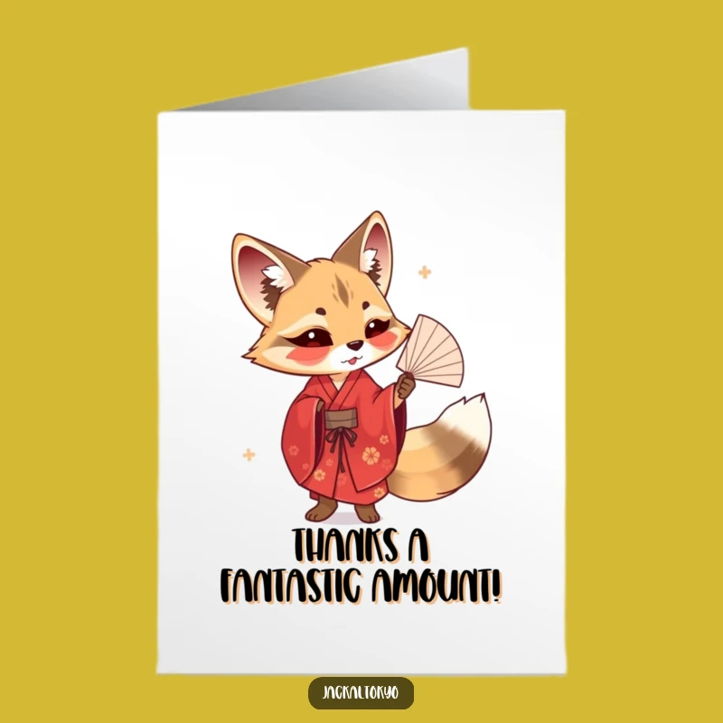 Free Printable Thank You Card: Jackal with Fan Funny Downloadable Appreciation Gift
