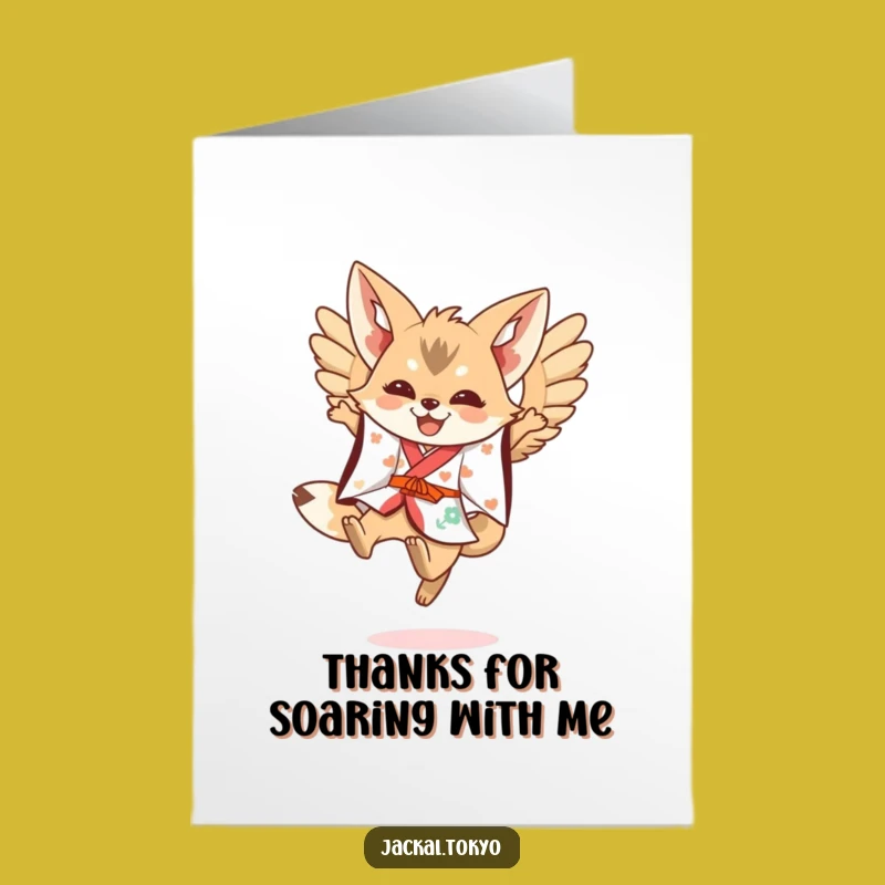 Free Printable Kawaii Jackal Leaping Thank You Card - Funny Downloadable Gift