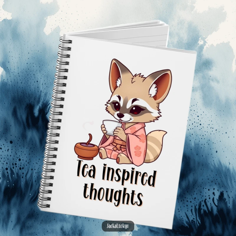 Funny Jackal Notebook: A jackal in a patterned kimono sips tea from a tiny cup, ideal for journaling with a touch of elegant humor.