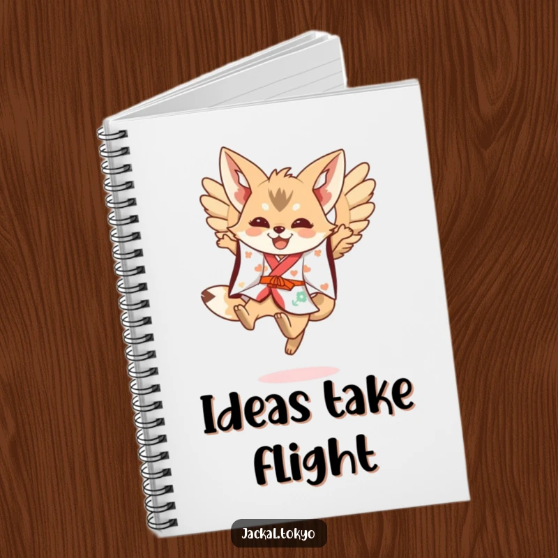 Funny Kawaii Jackal Notebook: Festive kimono jackal leaps with wings spread, for capturing funny ideas and plans.