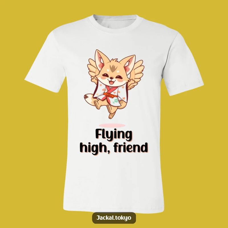 Funny Kawaii Jackal Leaping T-Shirt: Festive Wings, Awesome Funny Gift for Party Goers